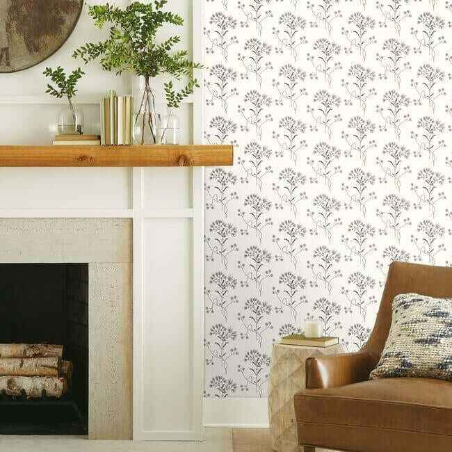 Wildflower Black & White Wallpaper - York Wallcoverings - ME1515 - York Wallcoverings Wallpaper