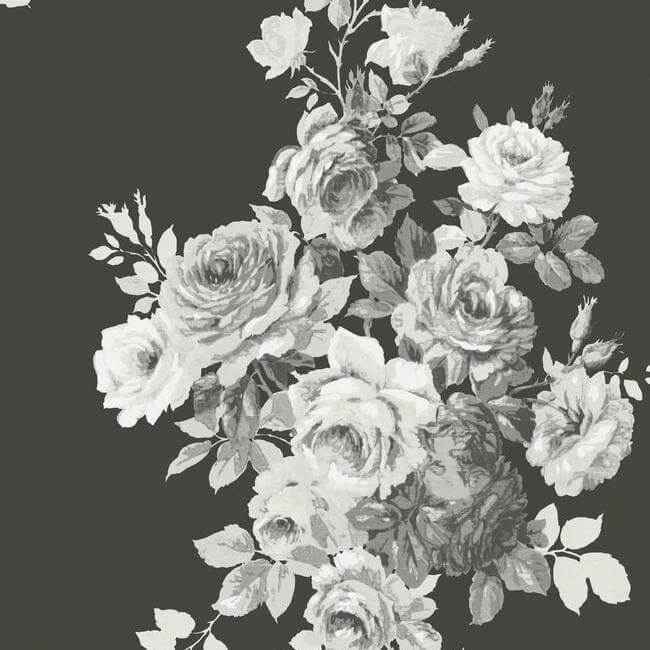 Tea Rose Black & White Wallpaper - York Wallcoverings - ME1533 - York Wallcoverings Wallpaper
