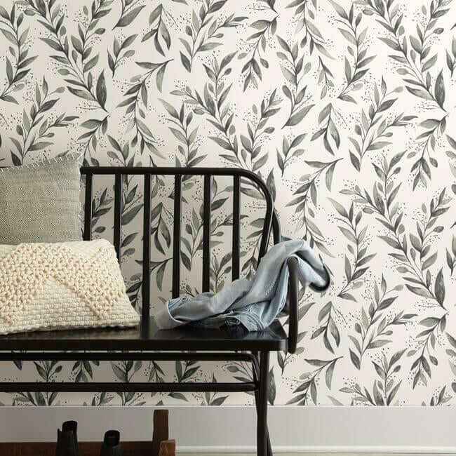 Olive Branch Charcoal Wallpaper - York Wallcoverings - ME1537 - York Wallcoverings Wallpaper