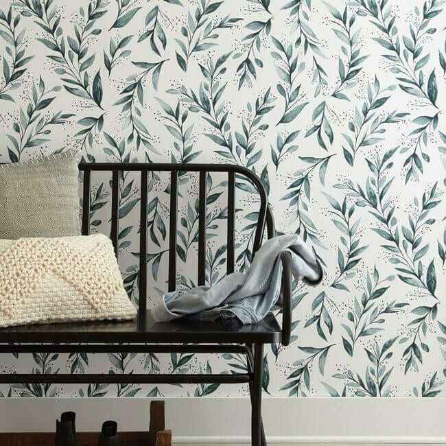 Weekends Olive Branch Teal Wallpaper - York Wallcoverings - ME1536 - York Wallcoverings Wallpaper