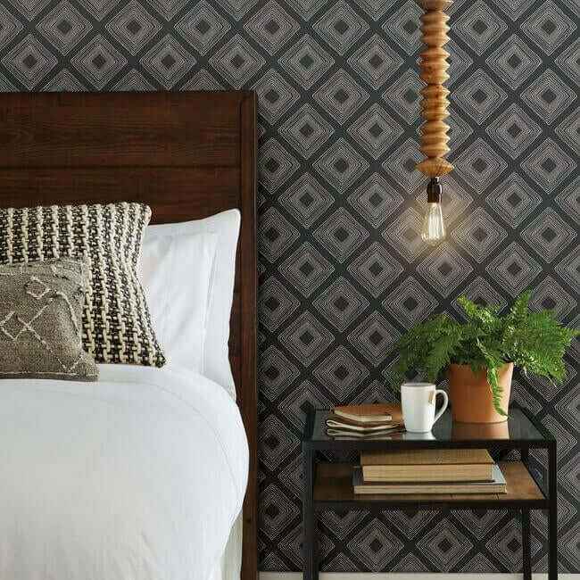 Diamond Sketch White & Black Wallpaper - York Wallcoverings - ME1576 - York Wallcoverings Wallpaper
