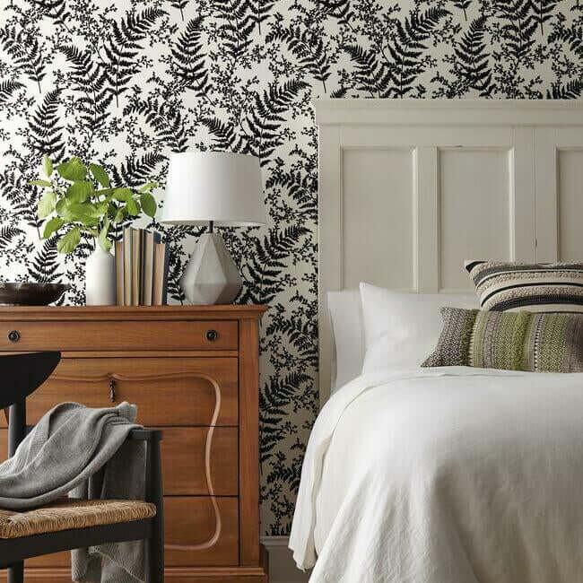 forest-fern-flock-black-wallpaper-york-wallcoverings-me1583 - York Wallcoverings Wallpaper