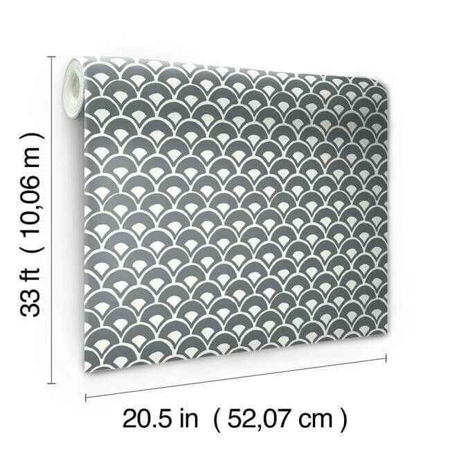 Stacked Scallops Grey Wallpaper - York Wallcoverings - MK1150 - York Wallcoverings Wallpaper