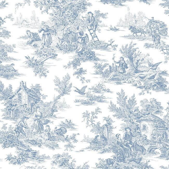 campagne-toile-blue-white-wallpaper-york-wallcoverings-at4229 - York Wallcoverings Wallpaper