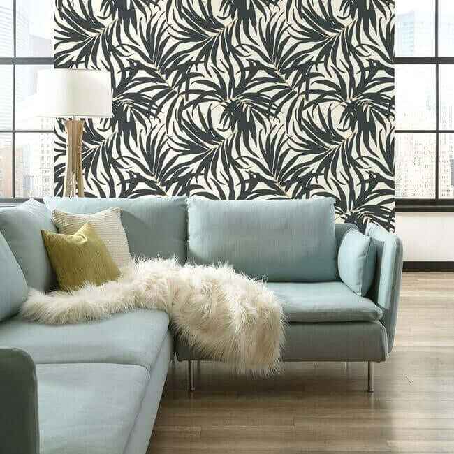 Bali Leaves Off White & Dark Grey Wallpaper - York Wallcoverings - AT7056 - York Wallcoverings Wallpaper