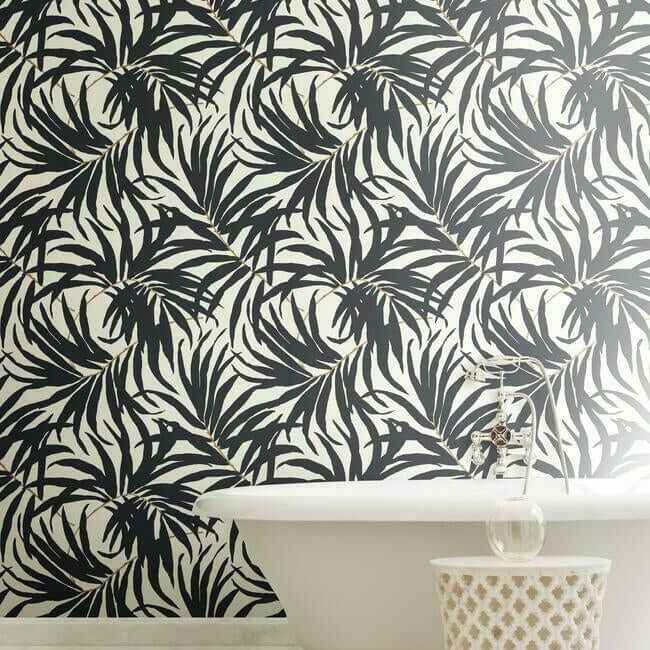 Bali Leaves Off White & Dark Grey Wallpaper - York Wallcoverings - AT7056 - York Wallcoverings Wallpaper