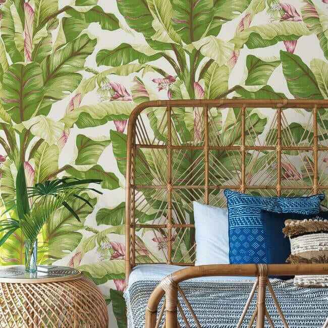 Banana Leaf Dark Brown & Pink Wallpaper - York Wallcoverings - AT7067 - York Wallcoverings Wallpaper