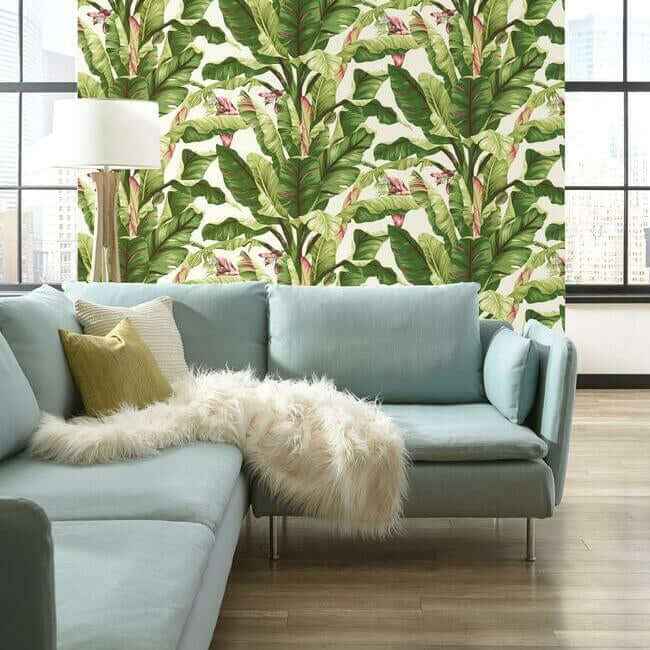 Banana Leaf Dark Brown & Pink Wallpaper - York Wallcoverings - AT7067 - York Wallcoverings Wallpaper