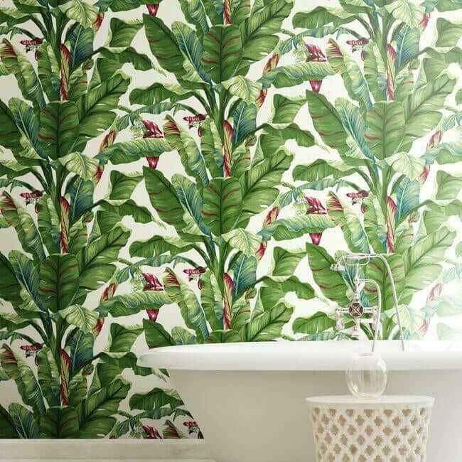 Banana Leaf Aqua & Red Wallpaper - York Wallcoverings - AT7068 - York Wallcoverings Wallpaper