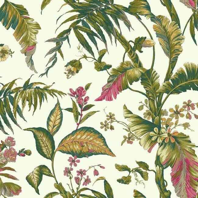 Fiji Garden White & Teal Wallpaper - York Wallcoverings - AT7092
