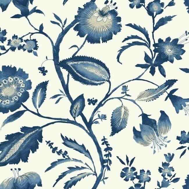 Watercolor Jacobean Blue & White Wallpaper - York Wallcoverings - AT7021 - York Wallcoverings Wallpaper