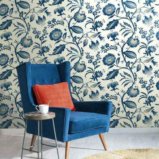 Watercolor Jacobean Blue & White Wallpaper - York Wallcoverings - AT7021 - York Wallcoverings Wallpaper