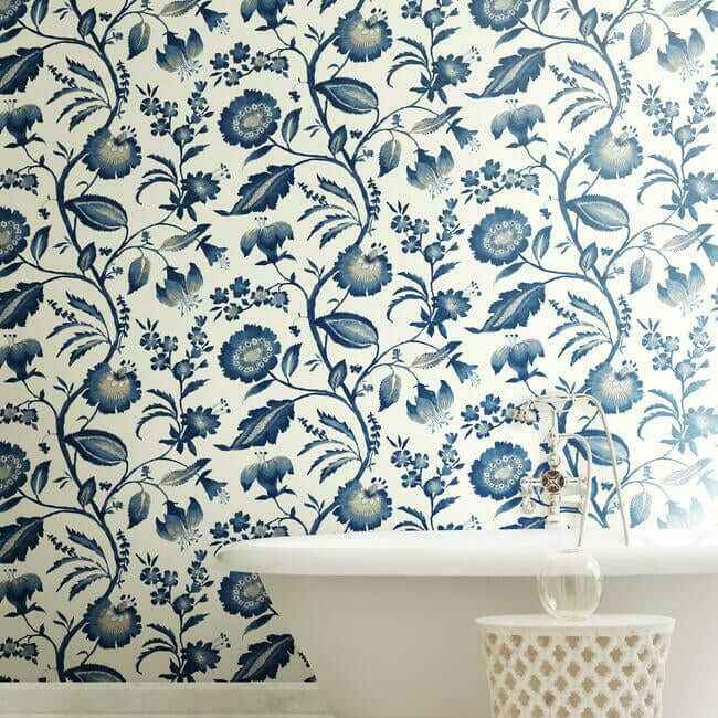 Watercolor Jacobean Blue & White Wallpaper - York Wallcoverings - AT7021 - York Wallcoverings Wallpaper