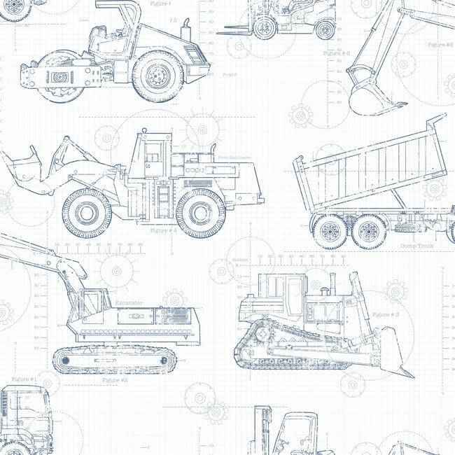 Construction Blueprint Navy Wallpaper - York Wallcoverings - KS2350 - York Wallcoverings Wallpaper