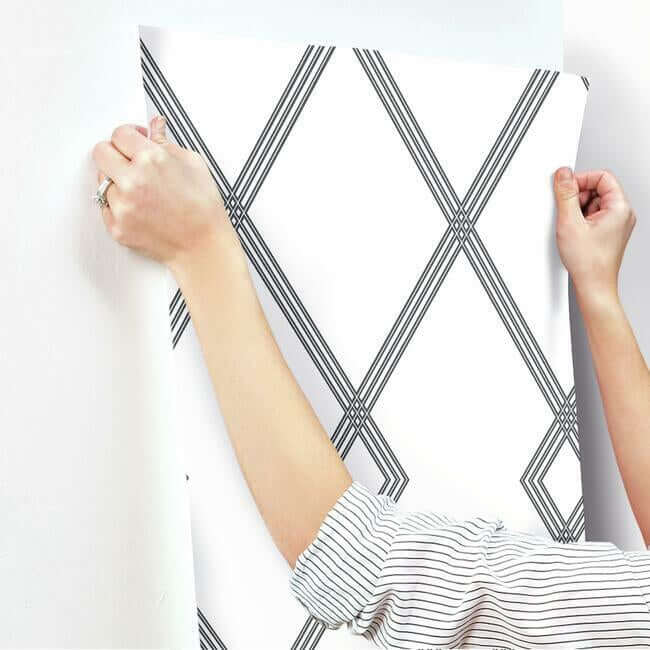 ribbon-stripe-trellis-white-black-wallpaper-york-wallcoverings-cy1509 - York Wallcoverings Wallpaper