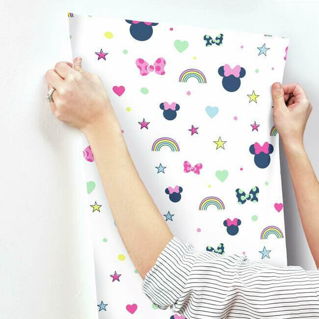 disney-minnie-mouse-rainbow-pink-wallpaper-york-wallcoverings-di0991 - York Wallcoverings Wallpaper