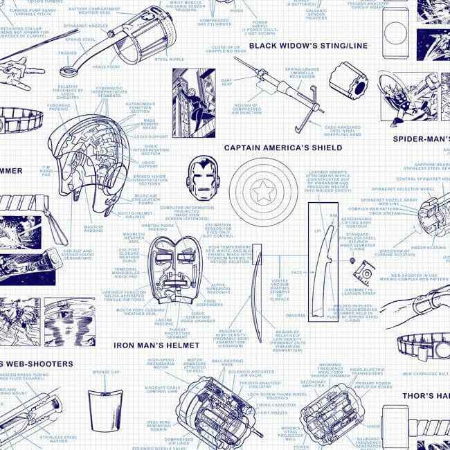 Marvels Heroes Schematics Blue Wallpaper - York Wallcoverings - DI0935 - York Wallcoverings Wallpaper