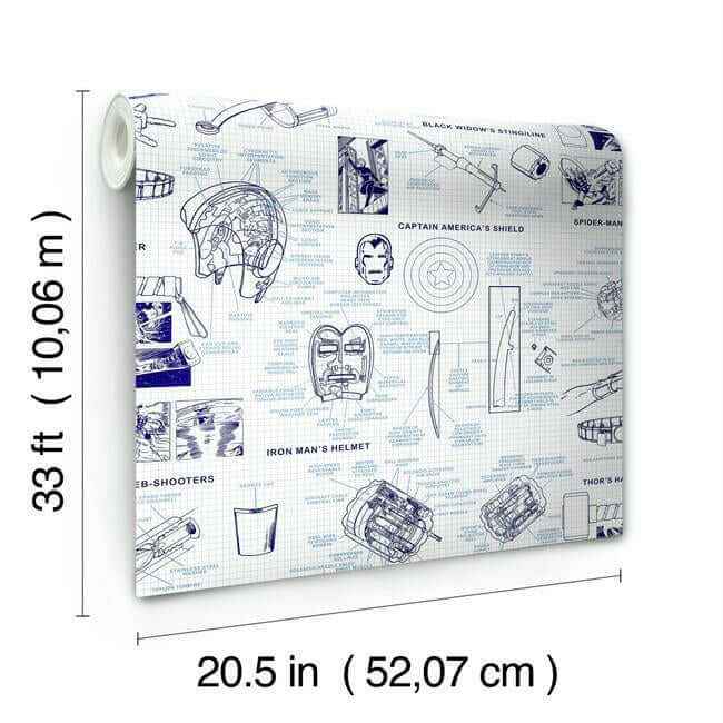 Marvels Heroes Schematics Blue Wallpaper - York Wallcoverings - DI0935 - York Wallcoverings Wallpaper