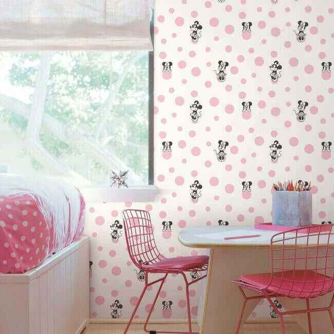 Minnie Dots Pink Wallpaper - York Wallcoverings - DI1027 - York Wallcoverings Wallpaper