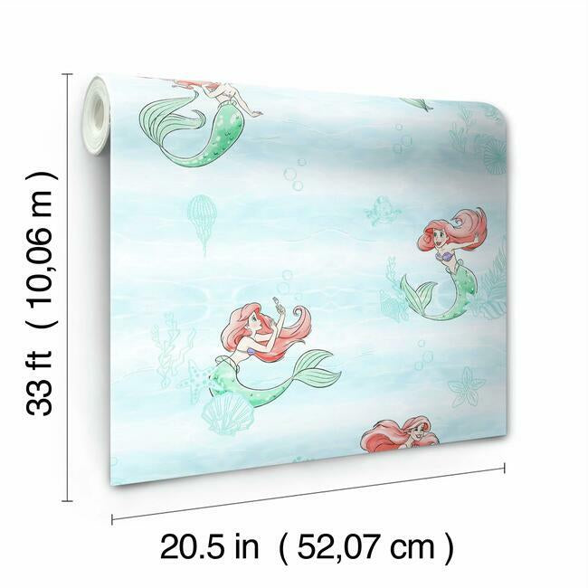disney-the-little-mermaid-swim-wallpaper-teal-with-ariel-york-wallcoverings-di0954