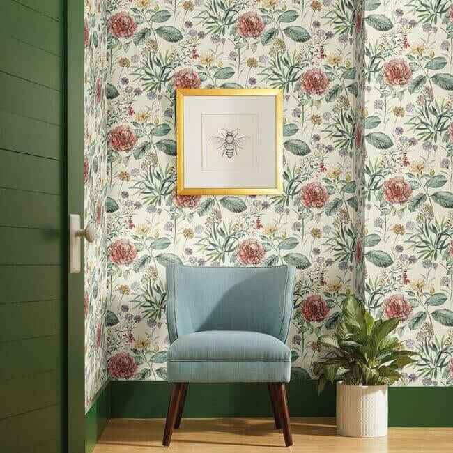 Midsummer Floral Coral Wallpaper - York Wallcoverings - TL1919