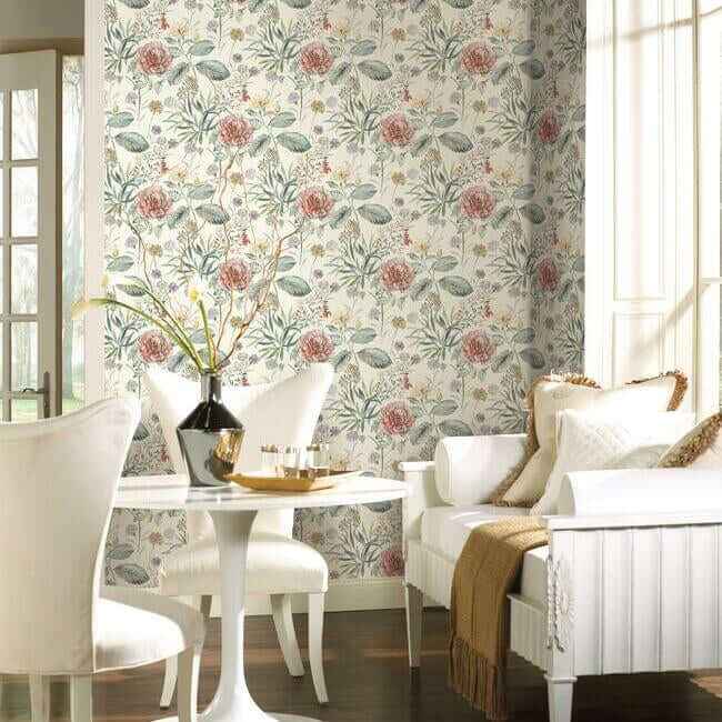 Midsummer Floral Coral Wallpaper - York Wallcoverings - TL1919 - York Wallcoverings Wallpaper