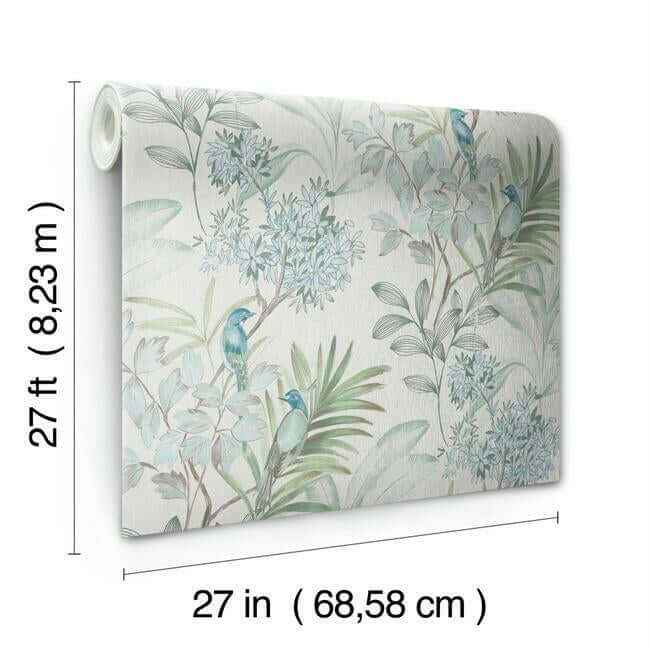 Handpainted Songbird Turquiose Wallpaper - York Wallcoverings - TL1926 - York Wallcoverings Wallpaper