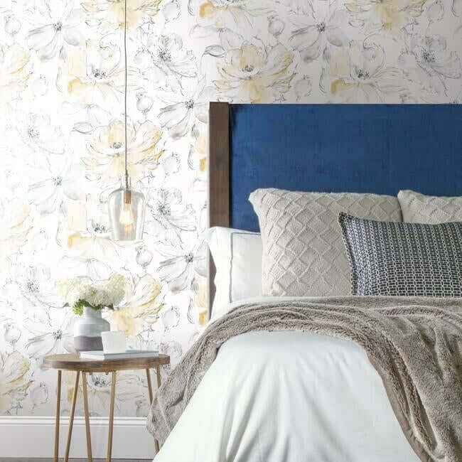Floral Dreams Yellow Wallpaper - York Wallcoverings - CL2518 - York Wallcoverings Wallpaper