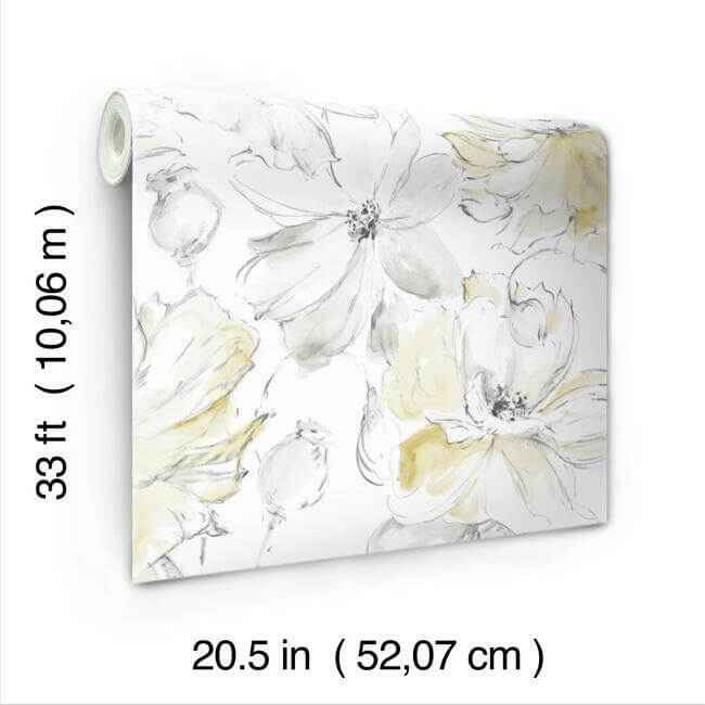 Floral Dreams Yellow Wallpaper - York Wallcoverings - CL2518 - York Wallcoverings Wallpaper