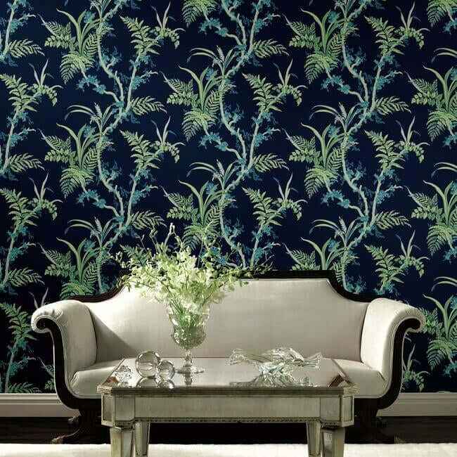 Enchanted Fern Navy & Green Wallpaper - York Wallcoverings - GR5996 - York Wallcoverings Wallpaper