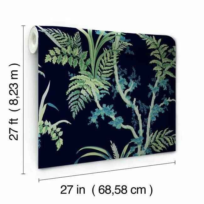Enchanted Fern Navy & Green Wallpaper - York Wallcoverings - GR5996 - York Wallcoverings Wallpaper
