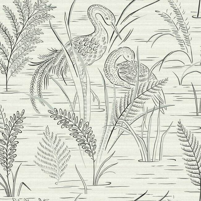 fernwater-cranes-black-grey-wallpaper-york-wallcoverings-gr5953 - York Wallcoverings Wallpaper