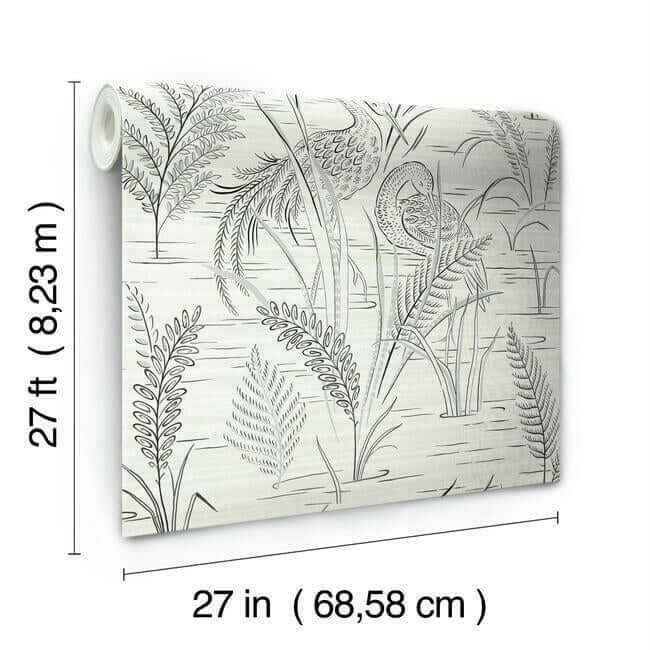Fernwater Cranes Black & Grey Wallpaper - York Wallcoverings - GR5953 - York Wallcoverings Wallpaper