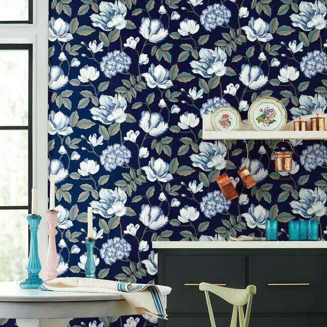 Morning Garden Navy Wallpaper - York Wallcoverings - GR5902