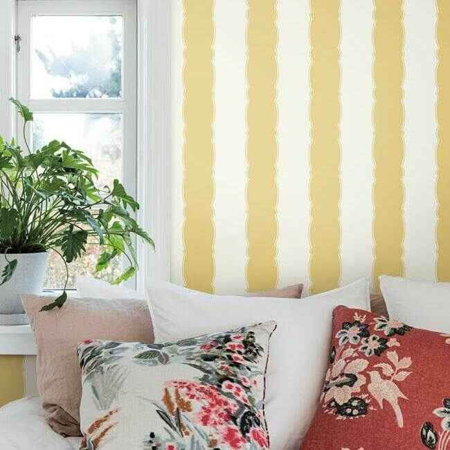 Scalloped Stripe Yellow Wallpaper - York Wallcoverings - GR6016 - York Wallcoverings Wallpaper