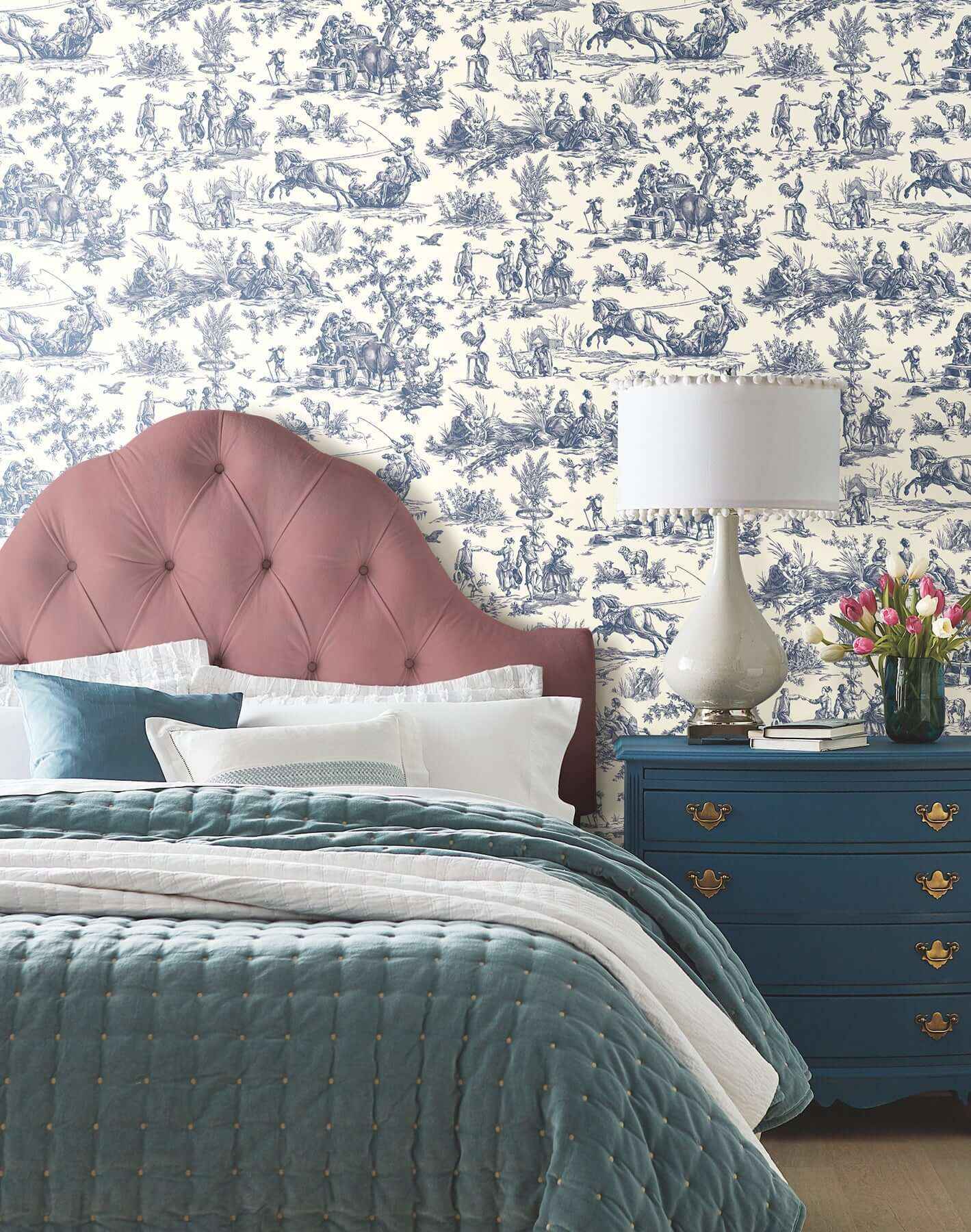 Seasons Toile Navy Wallpaper - York Wallcoverings - AF2000 - York Wallcoverings Wallpaper