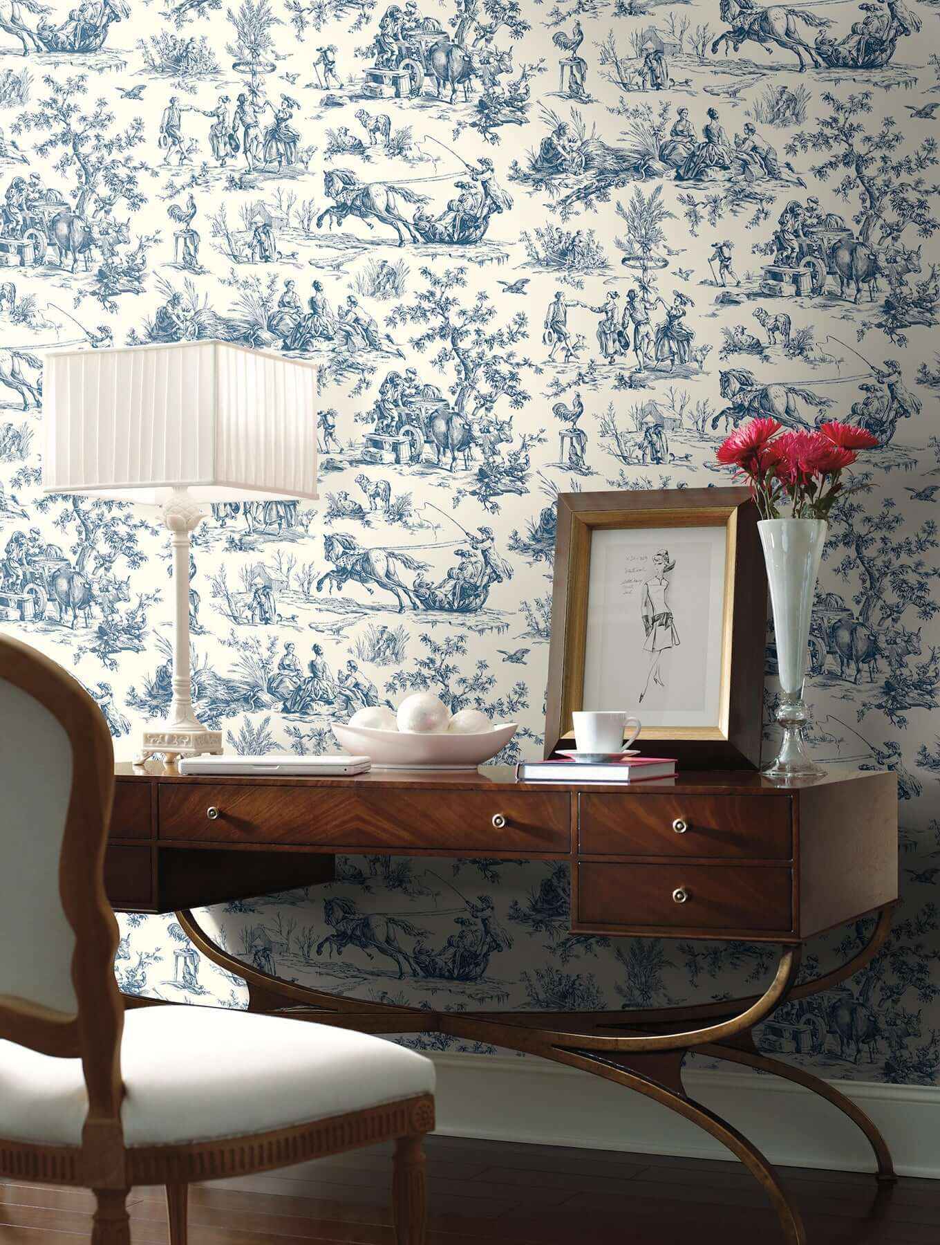 Seasons Toile Navy Wallpaper - York Wallcoverings - AF2000 - York Wallcoverings Wallpaper