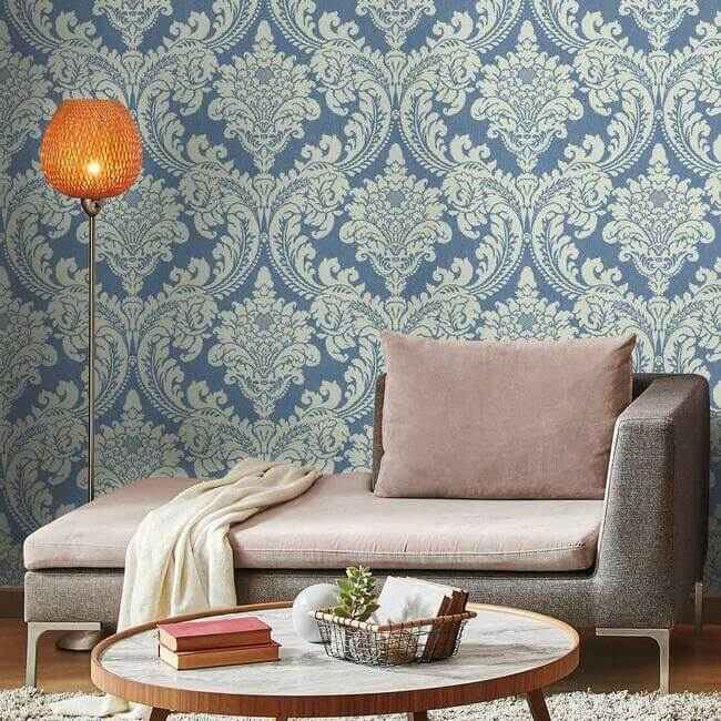 Tapestry Damask Blue Wallpaper - York Wallcoverings - GR6024 - York Wallcoverings Wallpaper