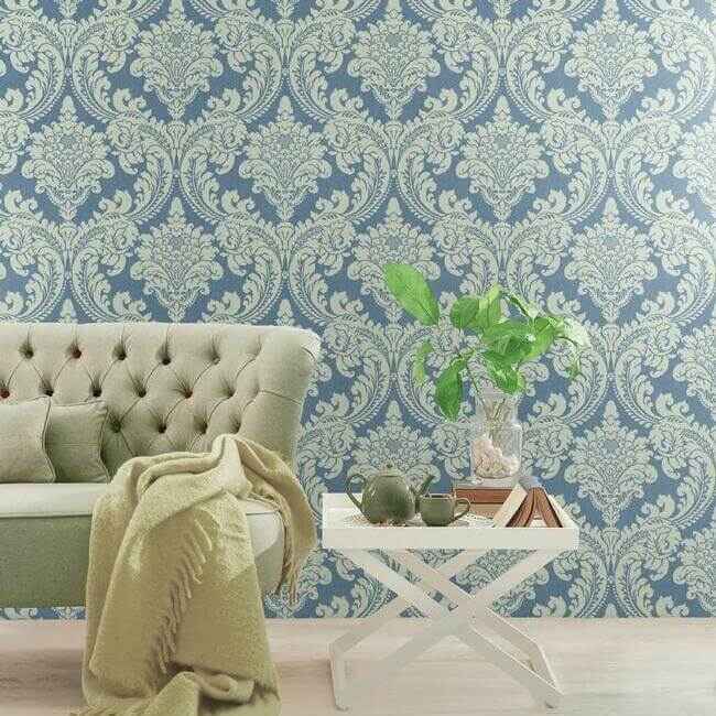 Tapestry Damask Blue Wallpaper - York Wallcoverings - GR6024 - York Wallcoverings Wallpaper