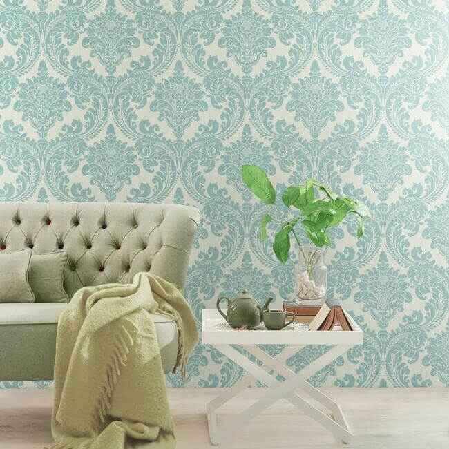 Tapestry Damask Teal Wallpaper - York Wallcoverings - GR6025 - York Wallcoverings Wallpaper