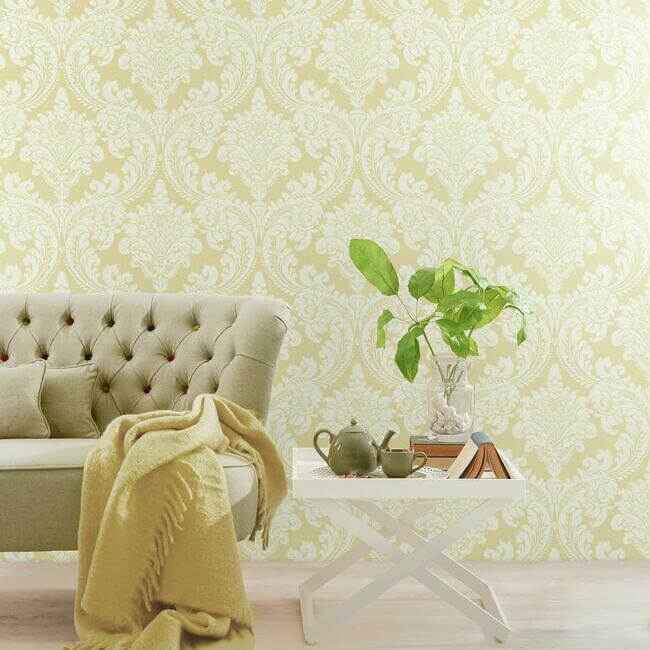 Tapestry Damask Yellow Wallpaper - York Wallcoverings - GR6027 - York Wallcoverings Wallpaper
