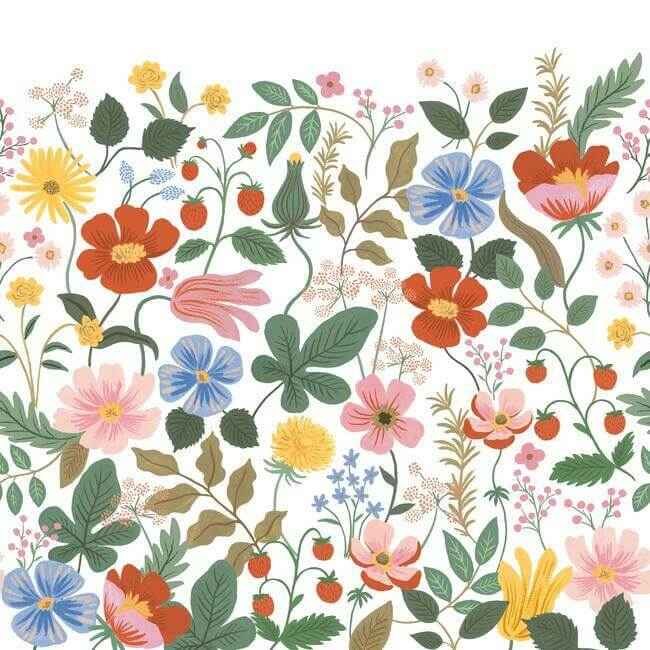 Strawberry Fields White Peel & Stick Wall Mural - York Wallcoverings - PSW1334M
