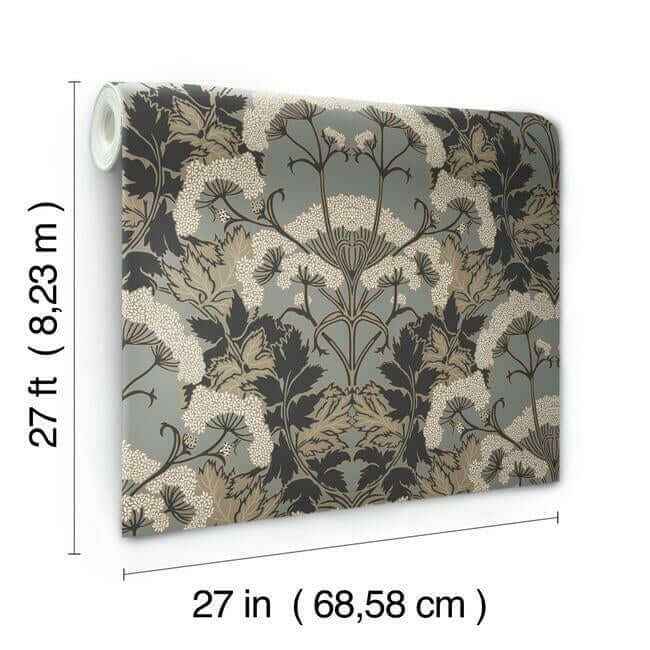 Yarrow Nouveau Charcoal & Gold Wallpaper - York Wallcoverings - NV5557 - York Wallcoverings Wallpaper