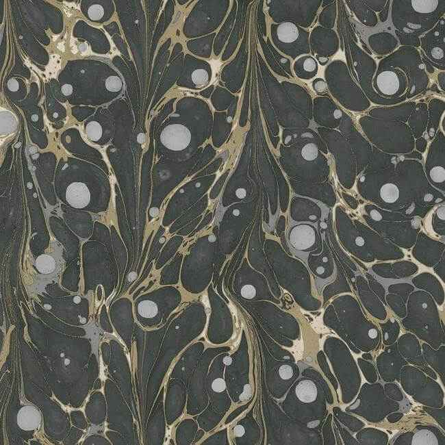 Marbled Endpaper Black & Gold Wallpaper - York Wallcoverings - NV5591 - York Wallcoverings Wallpaper