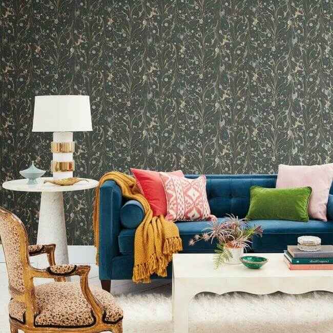 Marbled Endpaper Black & Gold Wallpaper - York Wallcoverings - NV5591 - York Wallcoverings Wallpaper