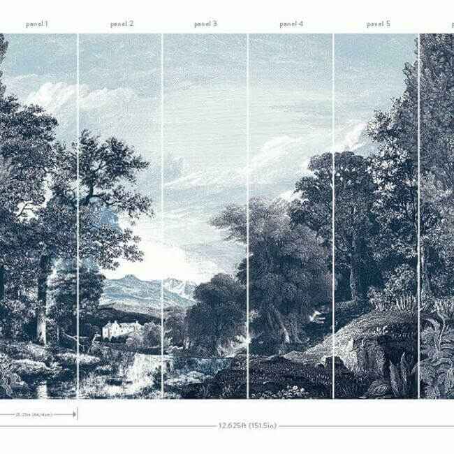 Provincial Scenic Navy Wall Mural - York Wallcoverings - MU0271M - York Wallcoverings Wallpaper