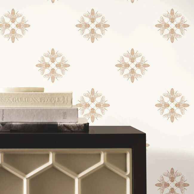 Honey Bee Gold & Cream Wallpaper - York Wallcoverings - ON1641 - York Wallcoverings Wallpaper