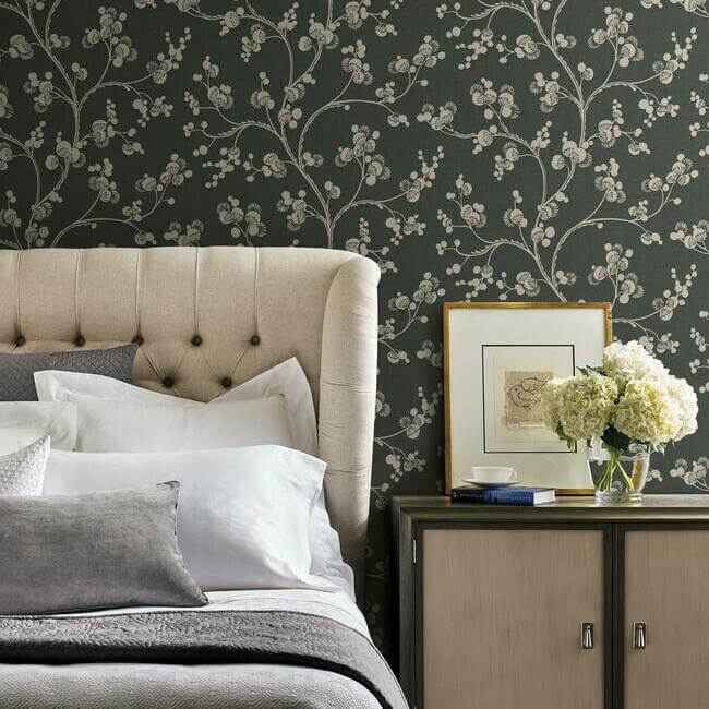 Dahlia Trail Black & Taupe Wallpaper - York Wallcoverings - SS2502 - York Wallcoverings Wallpaper