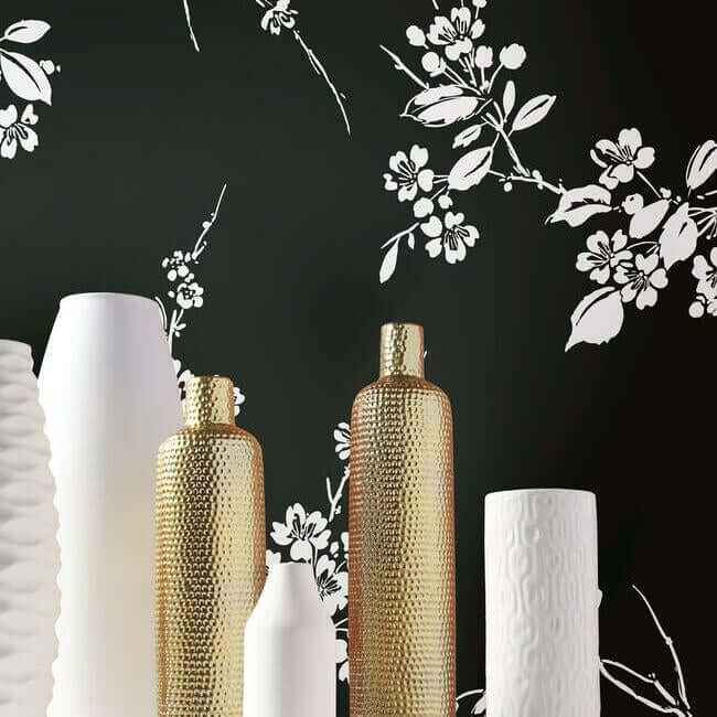 Imperial Blossoms Branch Black & White Wallpaper - York Wallcoverings - SS2589 - York Wallcoverings Wallpaper