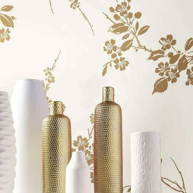 Imperial Blossoms Branch Gold Metallic Wallpaper - York Wallcoverings - SS2590 - York Wallcoverings Wallpaper